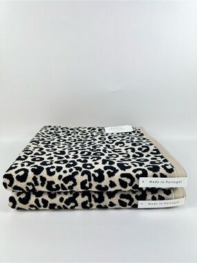 Bianca Bath Towel Set Luxurious Beige Black Leopard Print Velour Cotton 2 pc NEW